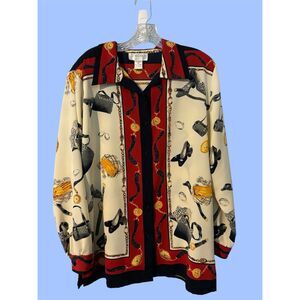 Vintage 80’s Jordan XL Long Sleeve Button Blouse Chain Pattern Shoulder Pads